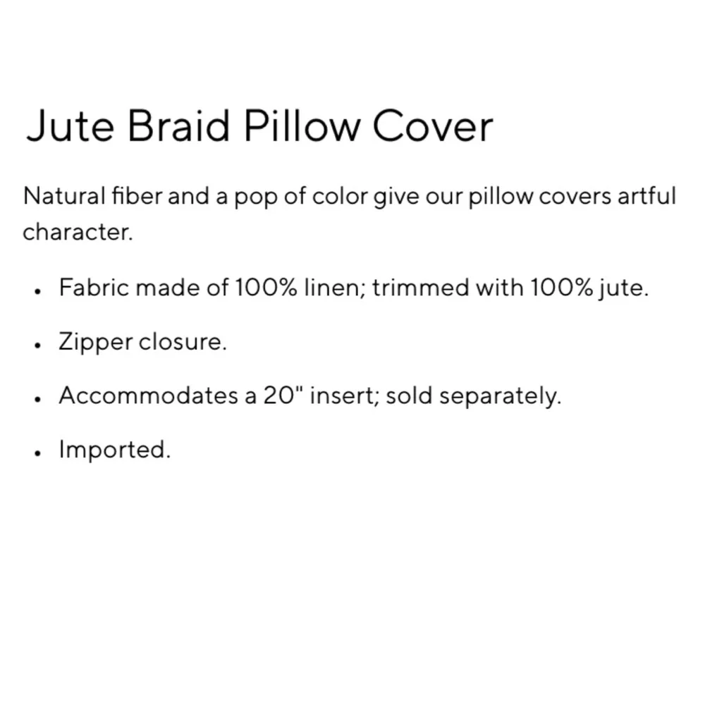 Pottery Barn Jute Braid Pillow Cover